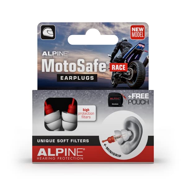 Alpine MotoSafe Race Motorcycle Earplugs - Prevents Hearing Damage While Motorcycling and Traffic Still Audible - Comfortable Hypoallergenic Motorbike Earplugs - Reusable Earplugs - NewNest Australia