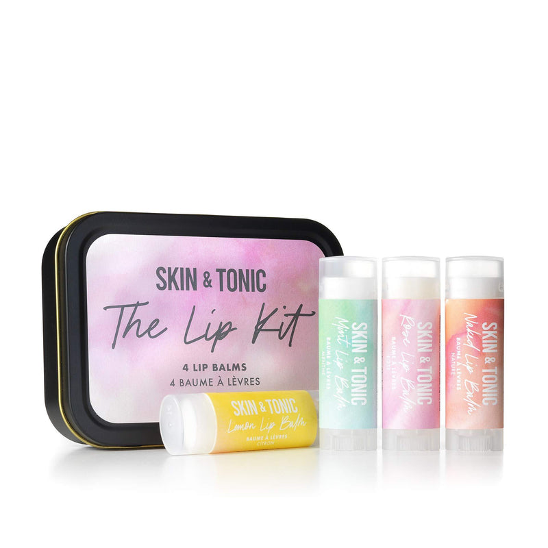 Skin & Tonic Lip Kit – 4x All-Natural Lip Balms with Coconut Oil, Shea Butter, Beeswax – Mint, Lemon, Rose and Naked - NewNest Australia