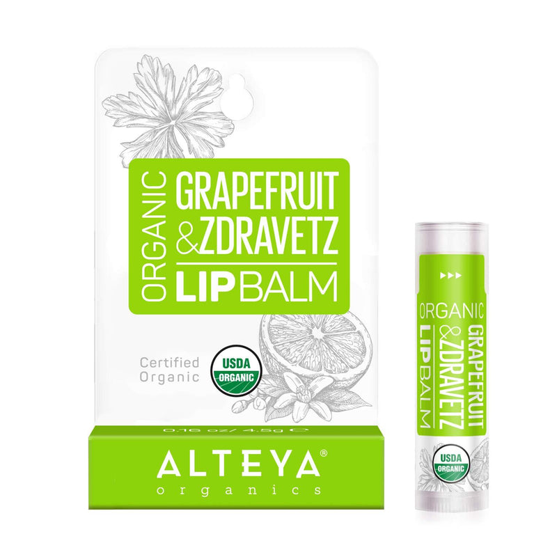 Alteya Organic Lip Balm Grapefruit & Zdravetz Oil 4.5 g -USDA Certified Organic Pure Natural Lip Care Based on a Carefully Selected Bouquet of Hydrating and Nourishing Botanical Oils and Butters - NewNest Australia