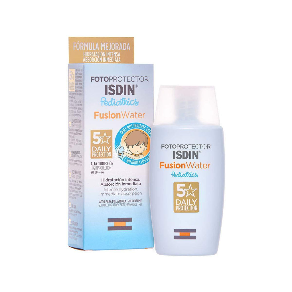 ISDIN Pediatrics Fusion Water SPF 50 50ml | Facial Sun Cream for Kids | Ultra-Light Texture | Does not Sting Eyes | Suitable for All Skin Types - NewNest Australia