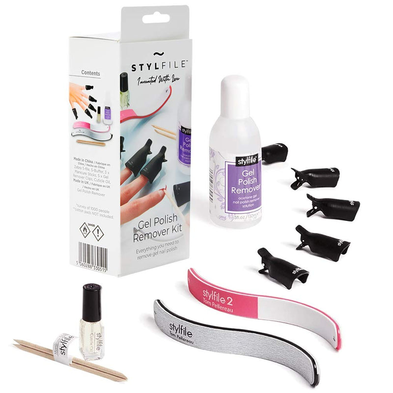 STYLFILE Gel Nail Polish Remover Tool Kit (12pcs), Remove Gel Nail Polish and Acrylics at Home in 15 Minutes, No Foil Needed, Includes Gel Polish Remover Solution (150ml) & Cuticle Oil, Quick & Easy - NewNest Australia