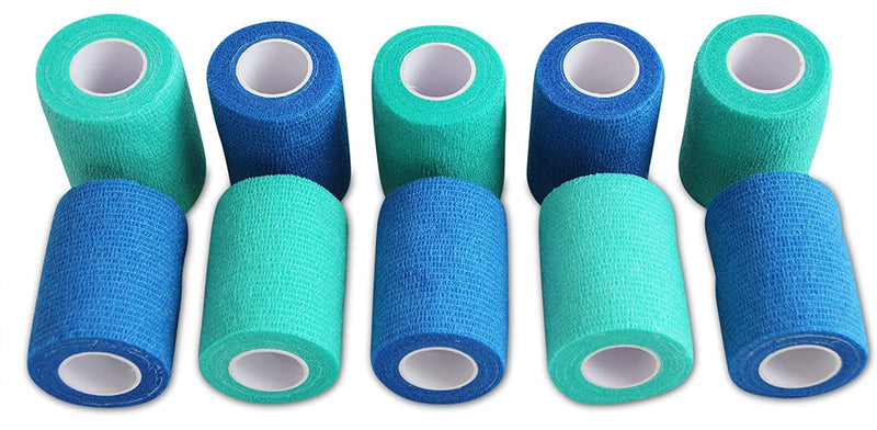 PintoMed - 5 BLUE + 5 GREEN Cohesive Bandage Stretched 10 Rolls x 7.5cm x 4.5m Self-adhesive Flexible Bandages, Professional Quality, First Aid Sports Wrap Bandages - Pack of 10 - NewNest Australia
