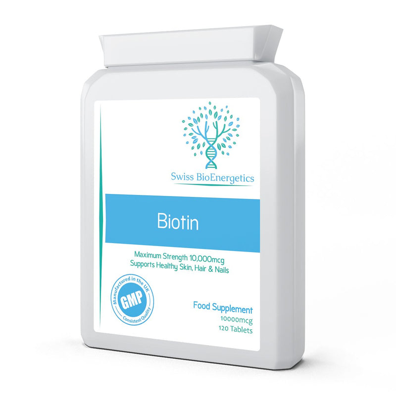 Biotin 10,000 mcg 120 Tablets – Exclusively Maximum Strength D-Biotin, The only Natural Form with Full Vitamin B7 Activity - Support for Healthy Hair Growth, Skin and Nails - UK Made to cGMP Code - NewNest Australia