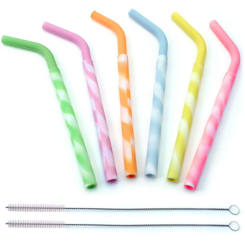 igadgitz home Reusable 100% Food Grade BPA Free Soft Silicone Straight & Bendy Drinking Straws with Metal Cleaning Brushes – Set of 6 (Purple, Orange, Yellow, Pink, Green, Blue) - NewNest Australia