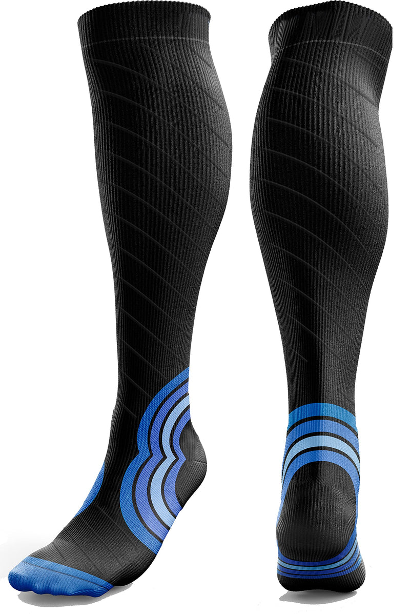 Compression Socks for Women Men (20-30 mmHg Class 2) Flight Air Travel, Calf Shin Support Stockings, DVT Sport, Running, Flying, Nurses, Pregnancy, Circulation, Skiing - Blue S/M Black W/Blue S-M - NewNest Australia