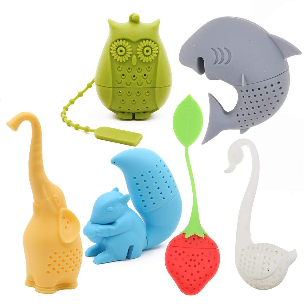 Creative Cute Animal Eco-friendly Silicone Tea Infuser Strainer Set of 6 PCS Elephant Shark Swan Squirrel Strawberry Owl Tea Steeper Tea Lover’s Gift - NewNest Australia