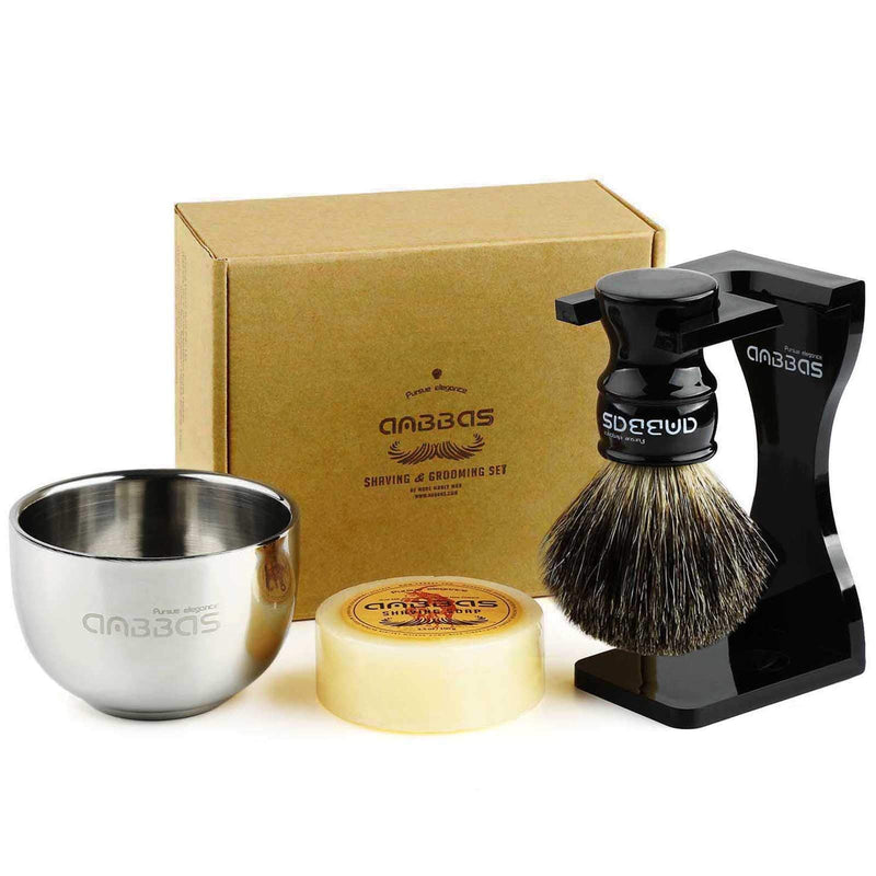 4in1 Shaving Set, Anbbas Black Badger Hair Shaving Brush Resin Handle and Acrylic Thicken Shaving Stand,Stainless Steel Shaving Bowl and Goat Milk Soap for Men Wet Shave Gift - NewNest Australia