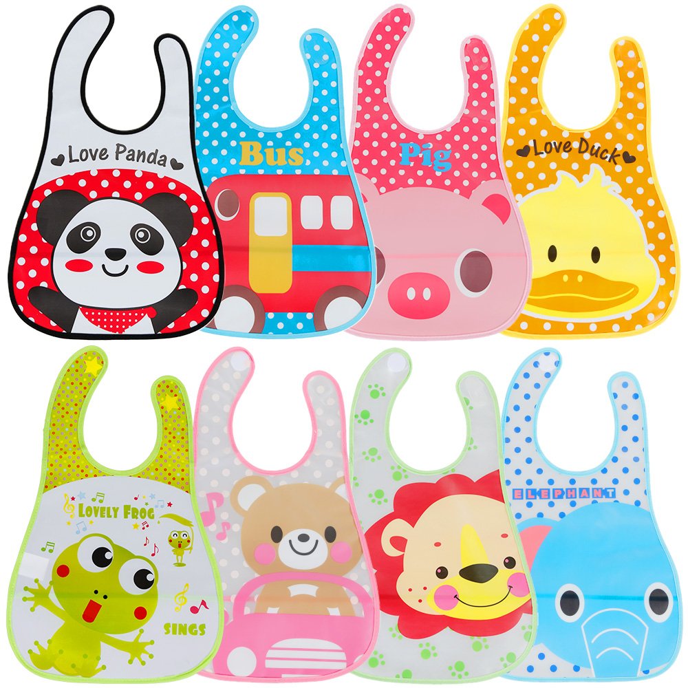 Lictin Baby Bib Set of 12 Waterproof Unisex Baby Bib EVA Baby Bandana Drool Baby Bib Apron Baby Drool Bibs for Infant Toddler 6 months to 6 years old (8pcs M) 8 Count - NewNest Australia