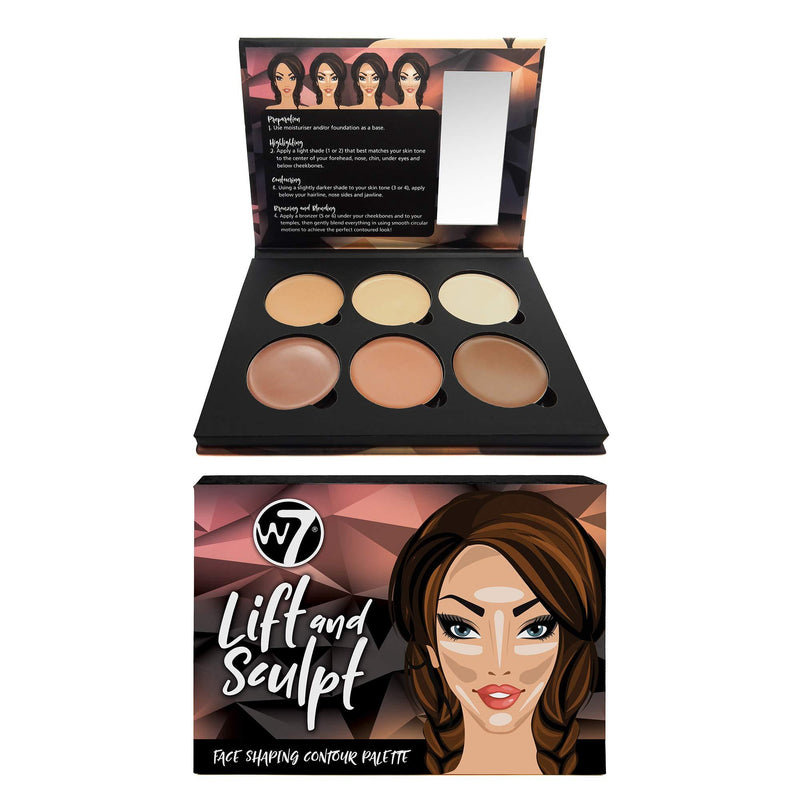 W7 | Lift & Sculpt Cream Contour Palette | 6 Professional And Long-Lasting Cream Formulas | Multiple Shades For Colour Matching And Defining | Contour, Bronzer And Highlight Shades - NewNest Australia