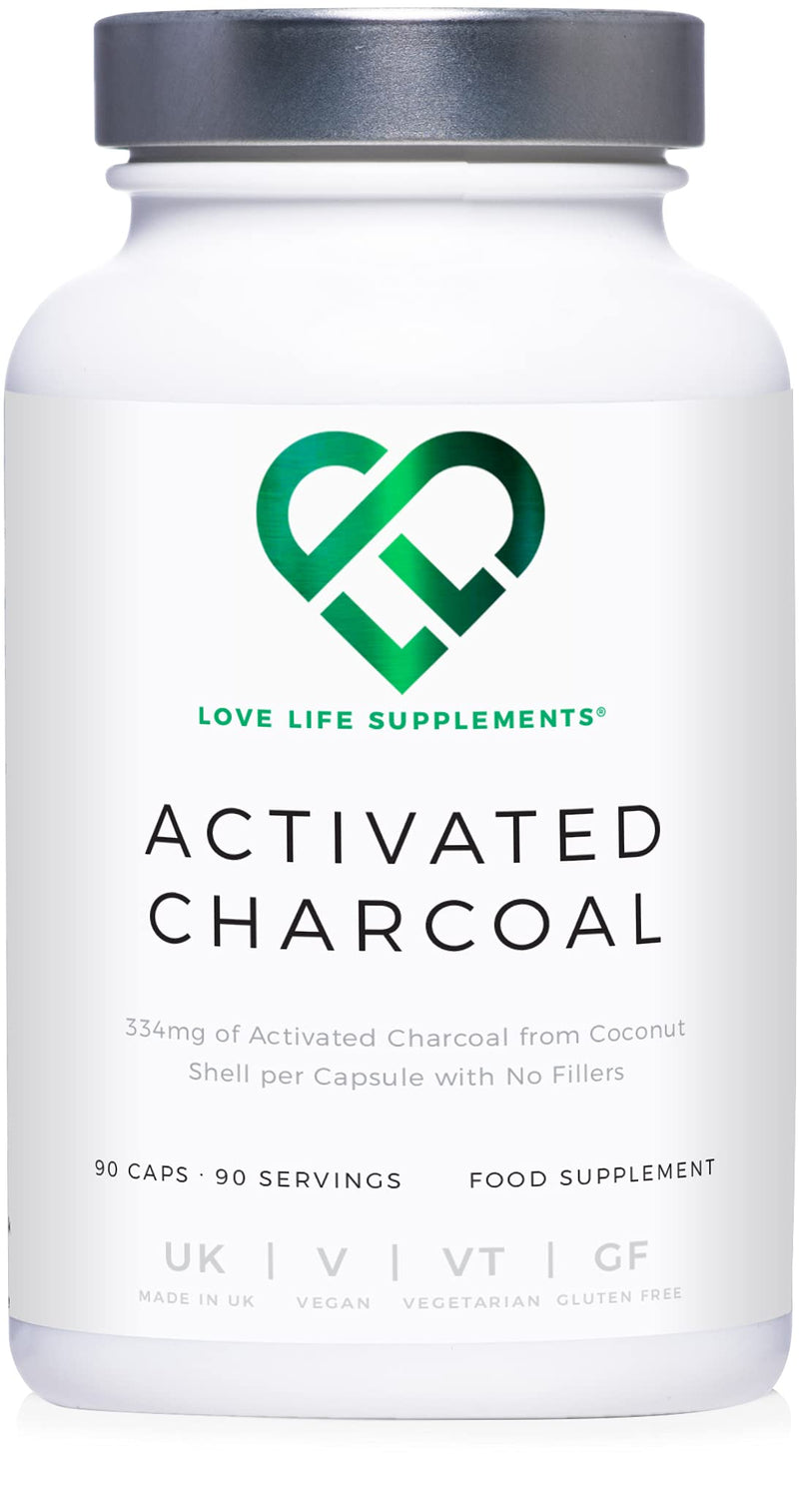 High Strength Activated Charcoal Capsules by LLS | 90 Capsules - 3 Month Supply | 334mg | For Gas, Bloating, Digestion, Flatulence, Detox | 100% Coconut Charcoal - Zero Fillers | Love Life Supplements - NewNest Australia