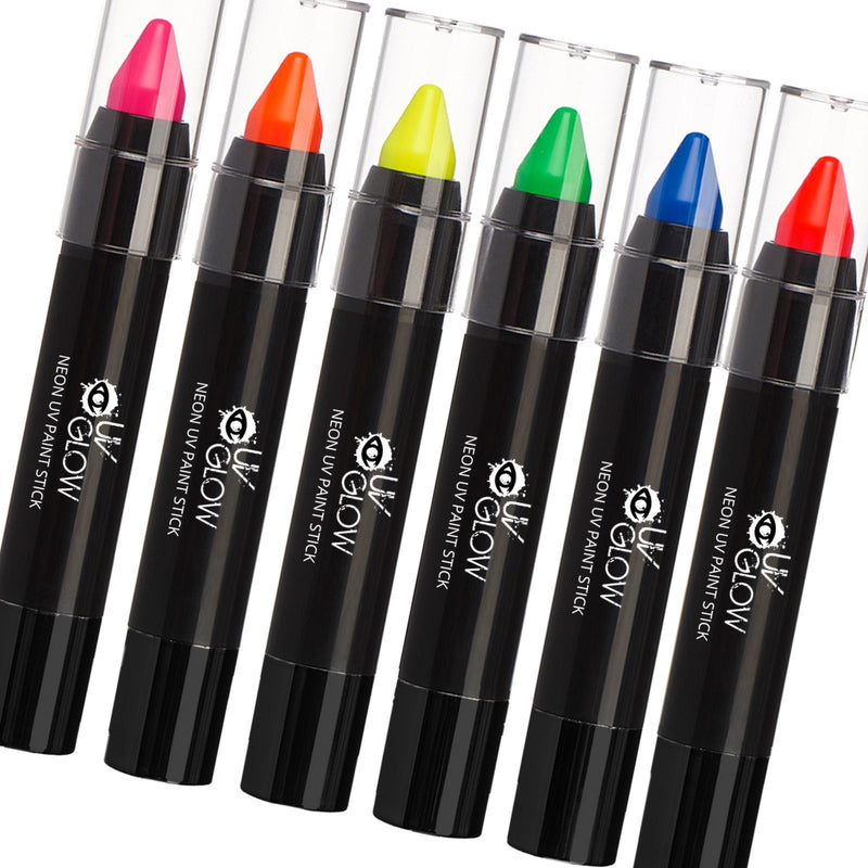 UV Glow - Neon UV Paint Stick/Face & Body Crayon - Set of 6 Colours. Genuine and original UV Glow product - glows brightly under UV Light! - NewNest Australia