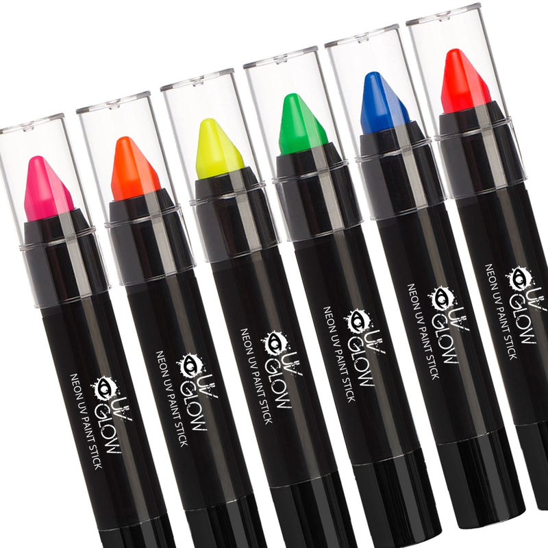UV Glow - Neon UV Paint Stick Body Crayon for the Face & Body - Set of 6 Colours. Genuine and original UV Glow product - glows brightly under UV Light! - NewNest Australia