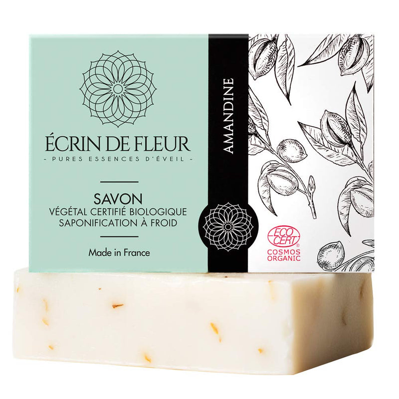 Écrin de Fleur - Organic Almond Soap, Made with Sweet Almond Oil and Calendula Flower, formulated for Sensitive and Delicate Skin, Unscented, for Face, Body and Hands Wash, 100g 1-Pack - NewNest Australia