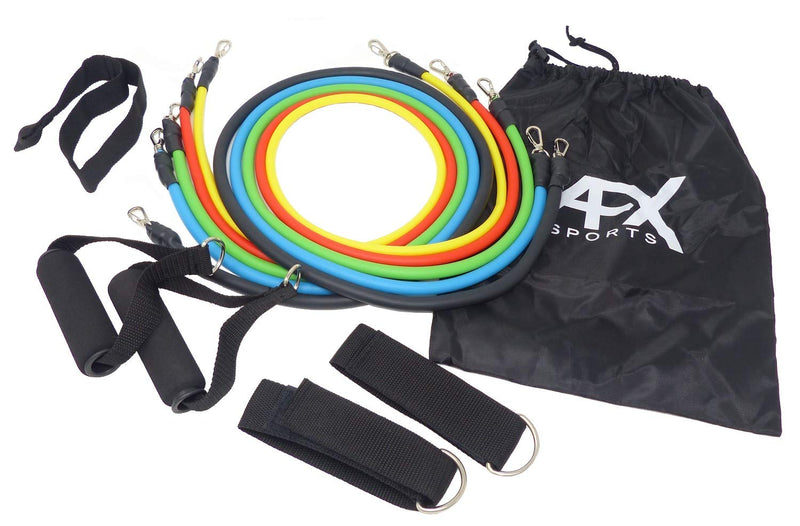 AFX Sports Exercise Resistance Bands Set, Fitness Stretch Workout Kit, 5 Tubes, 2 Foam Handles, 2 Ankle Straps, Door Anchor for Men Women, Home Gym Equipment, Yoga Pilates Physio - NewNest Australia
