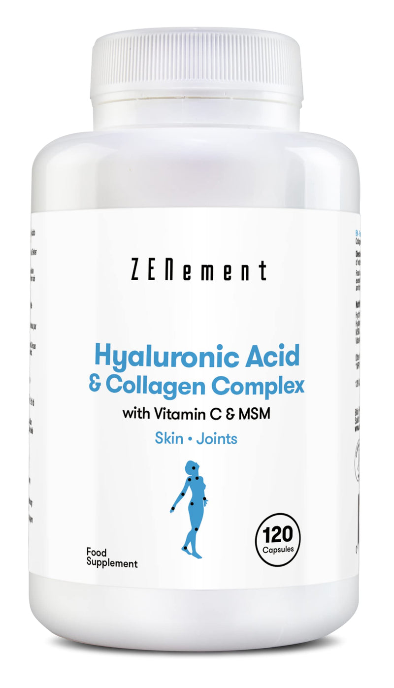 Zenement | Hyaluronic Acid & Collagen Complex, with MSM & Vitamin C, 120 Capsules | for a Healthy and Youthful Appearance, as Well as Joint Lubrication, Function and Comfort | 100% Natural - NewNest Australia