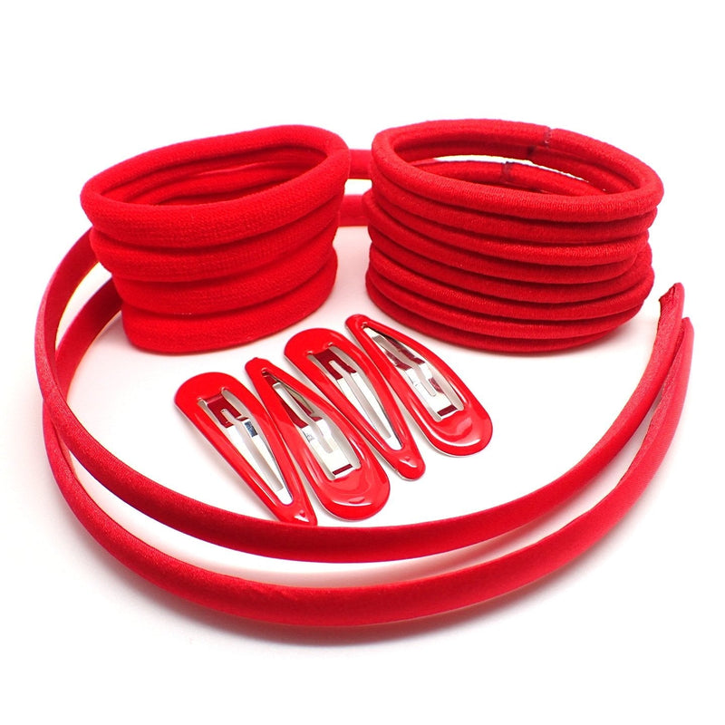 Topkids Accessories 26x GIRLS SCHOOL HAIR ACCESSORIES Navy Blue, Red, Green, Royal Blue, Black, Burgundy: Headbands, hair clips, slides, elastic hairbands for Girls Kids Child (RED) - NewNest Australia
