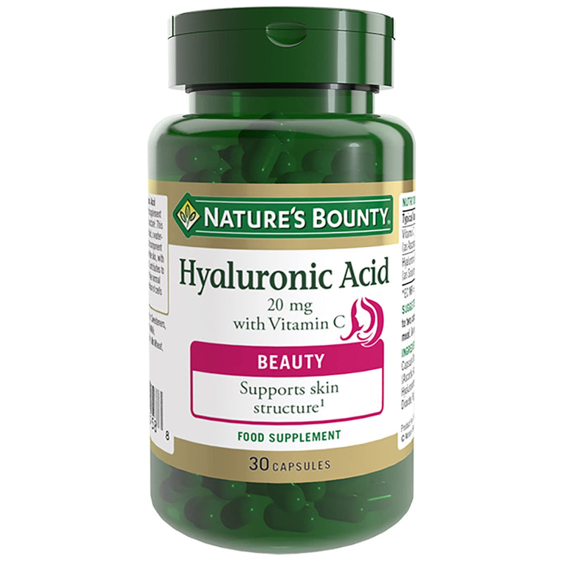 Nature's Bounty Hyaluronic Acid 20 mg with Vitamin C Capsules - Pack of 30 Capsules - Supports collagen formation and skin structure - Antioxidant support against free radicals - Gluten Free - NewNest Australia