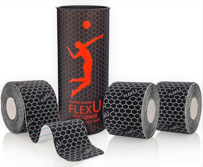 FLEXU Kinesiology Tape; New & Improved Super Saver 3 Rolls Pack Pre-Cut I Shape; Pro-Grade Hypoallergenic; Therapeutic Recovery Sports Tape; Alleviate Pain, Reduces Swelling & Induces Faster Recovery Black - NewNest Australia