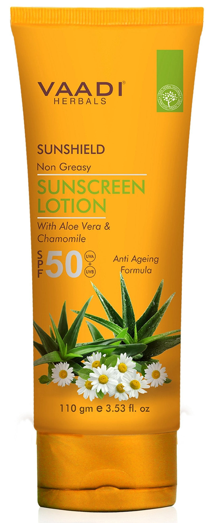 Vaadi Herbals Sunscreen Lotion SPF-50 Aloe Vera N Chamomile Protects From UVA UVB Rays Non Greasy For All Skin Type 110 ml - NewNest Australia