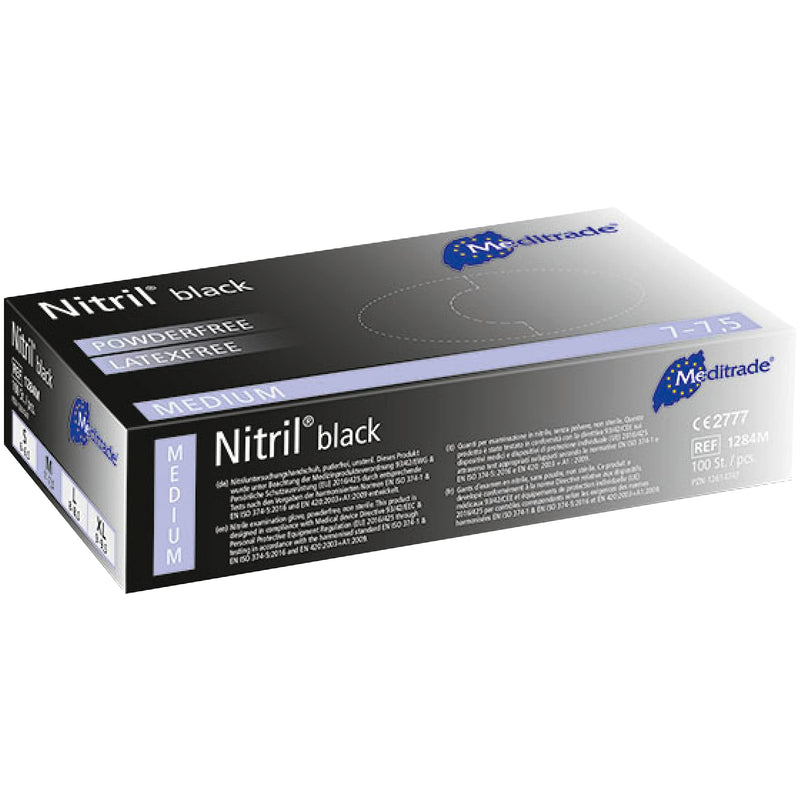 Nitrile Examination Gloves - Medium, Powder Free, Hypoallergenic, Heavy Duty, Long Cuff, Ambidextrous, Disposable, for Any Sector, Bulk Buy (Medium) (Black) - Meditrade - NewNest Australia