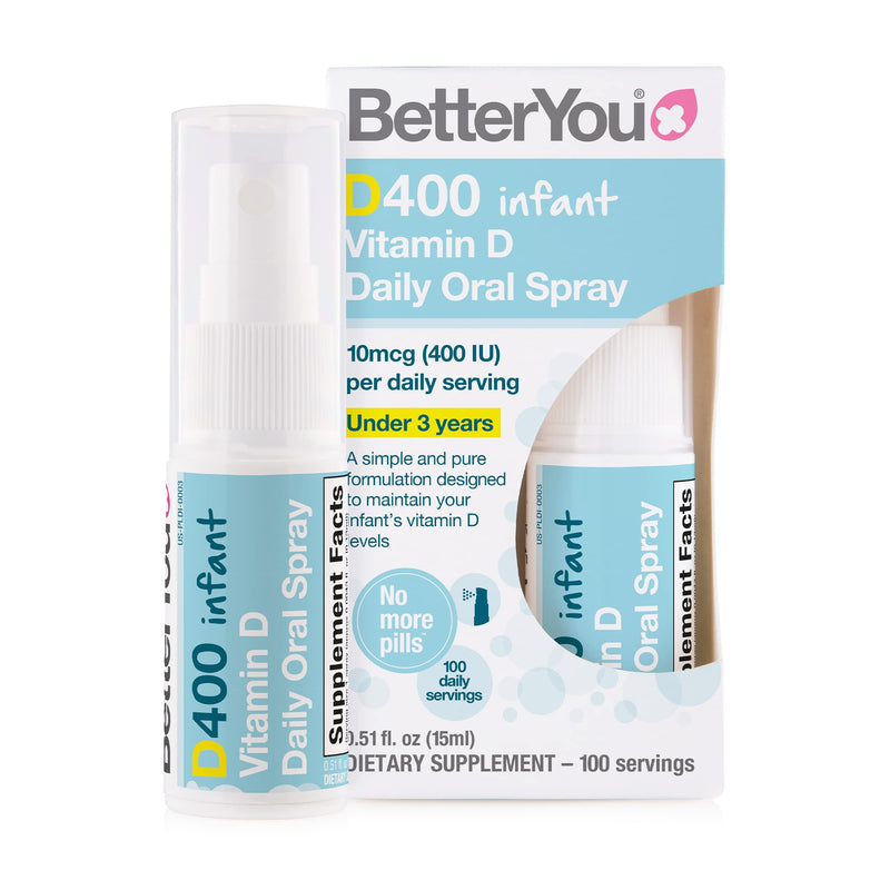 BetterYou Infant Vitamin D Daily Oral Spray | 400 IU (10UG) of Vitamin D3 | Oral Vitamin D Supplement to Support Infant Development | Birth to 3 years | 15ml (100 Sprays) - NewNest Australia