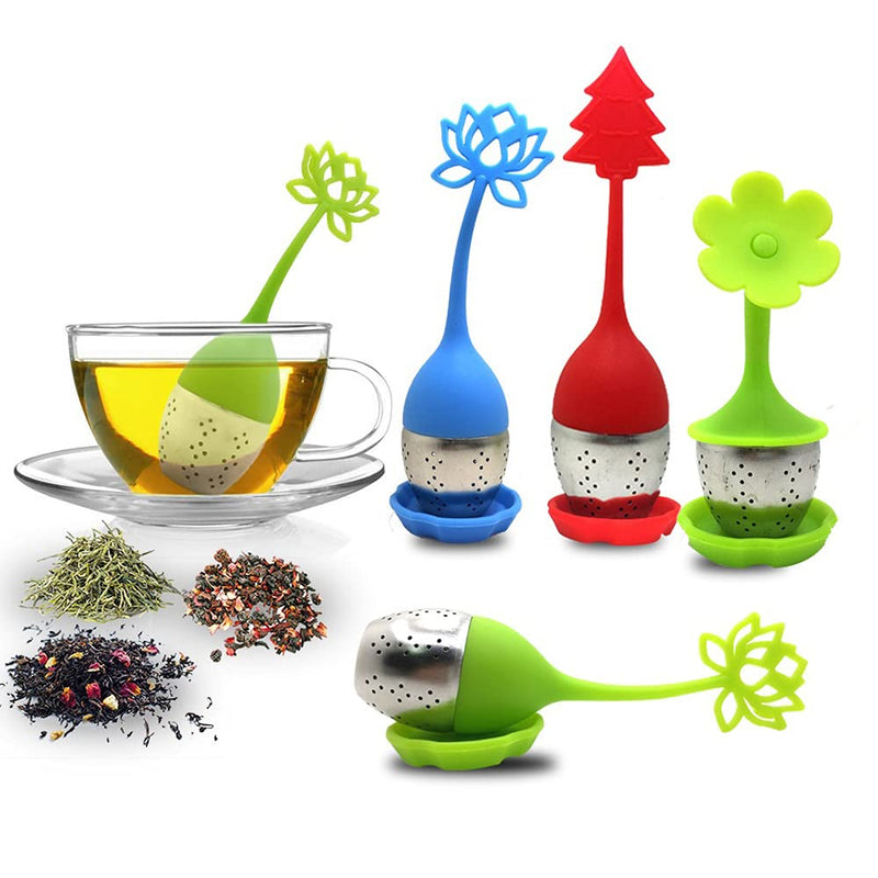 Tea Infuser with Drip Tray Included Set of 5, SourceTon Silicone Handle Stainless Steel Strainer Filter Loose Tea Steeper - Best Tea Infuser for Herbal Tea That Used in Tea Cups, Mugs, and Teapots - NewNest Australia