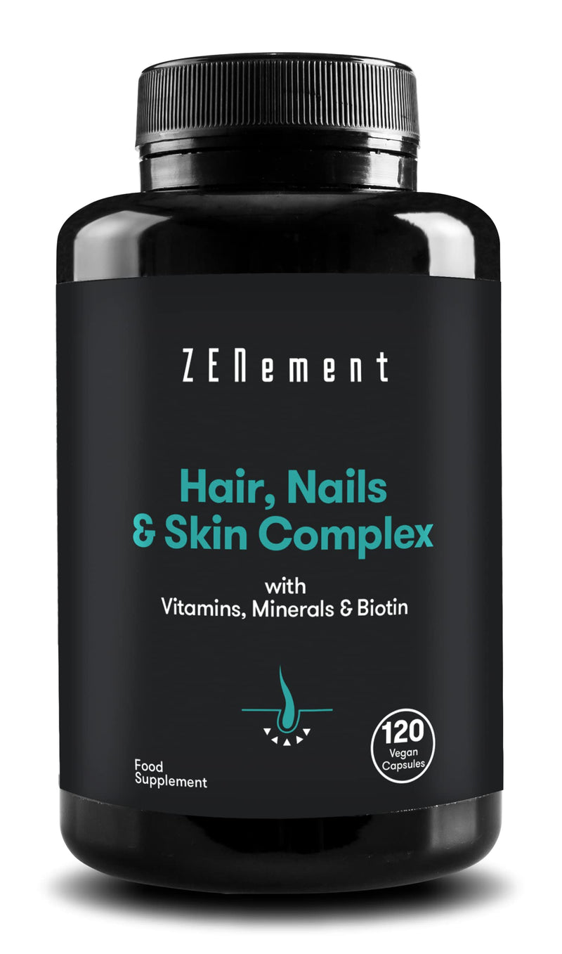 Zenement | Hair, Nails & Skin Complex, with Vitamins, Minerals & Biotin, 120 Capsules | For Hair Loss and weak Skin and Nails | Vegan, Non-GMO, Additive Free 120 Unidad (Paquete de 1) - NewNest Australia