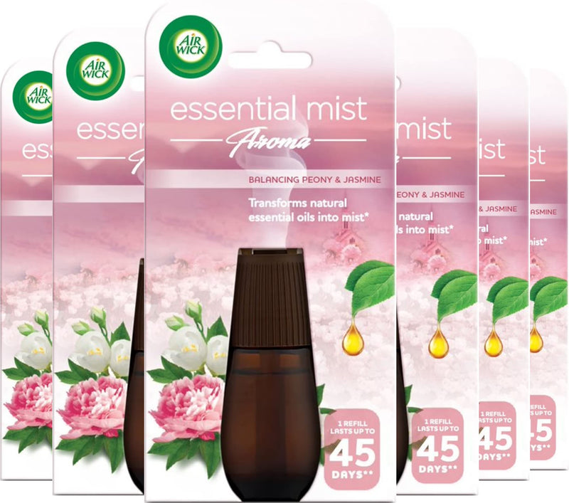 Airwick Essential Mist Refills, Essential Oil Diffuser Air Freshener Refills for Aromatherapy, Balancing Peony & Jasmine, Multipack of 6 x 45 days, Lasts Total Upto 135 days - NewNest Australia
