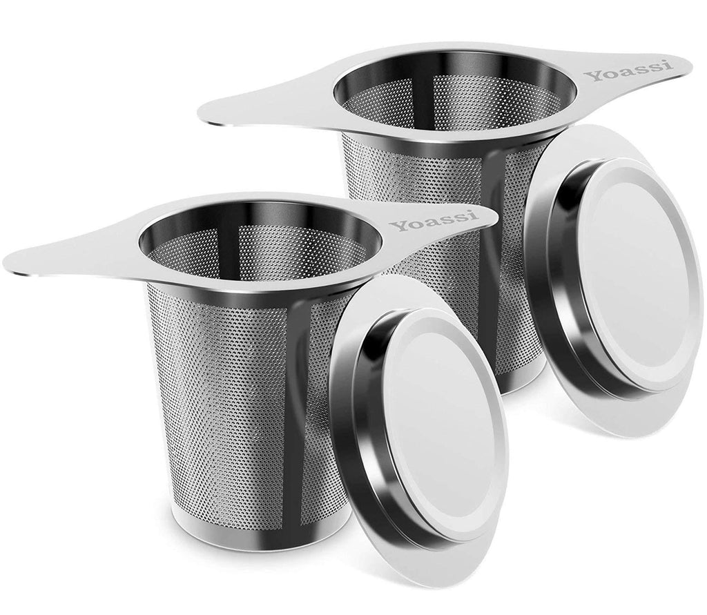 Yoassi 2 Pack Tea Infuser, 304 Stainless Steel Tea Filter Strainer with Lid and Double Handles Perfect for Hanging on Teapots, Mugs, Cups to steep Loose Leaf Tea and Coffee - NewNest Australia