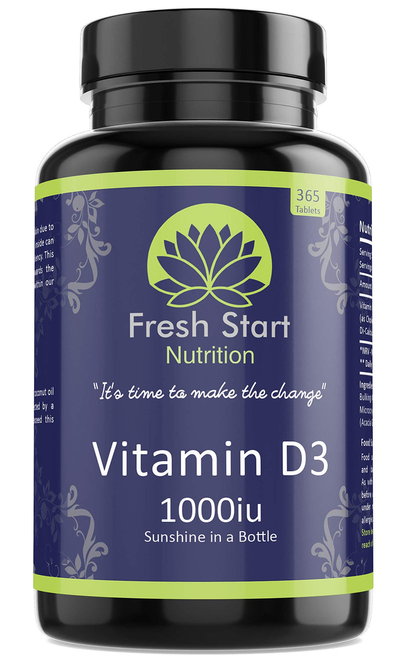 Vitamin D3 1000iu Tablets | 365 (1 Year Supply) Vegetarian Vitamin D Supplement Tiny Easy to Swallow Pills | VIT D as Cholecalciferol | Fresh Start Nutrition - NewNest Australia