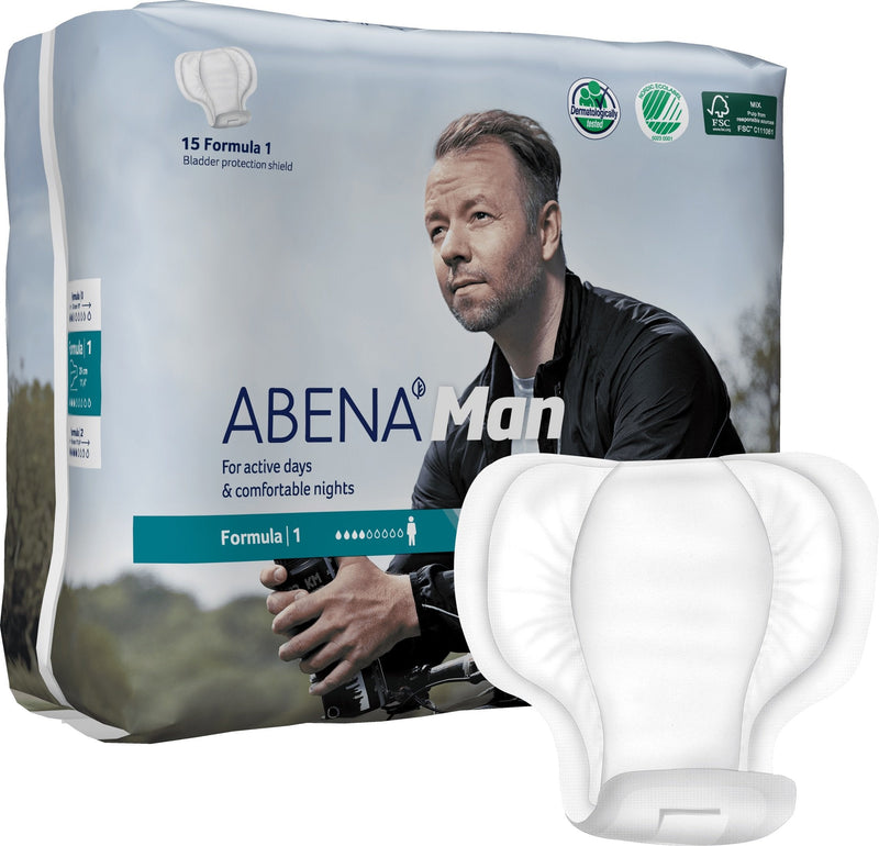 Abena Man Formula 1 Incontinence Pads For Men, Eco-Friendly Mens Incontinence Pads, Extra Protection, Breathable & Comfortable With Fast Absorption, Discreet - 450ml Absorbency, 15PK 450 ml (Pack of 15) - NewNest Australia