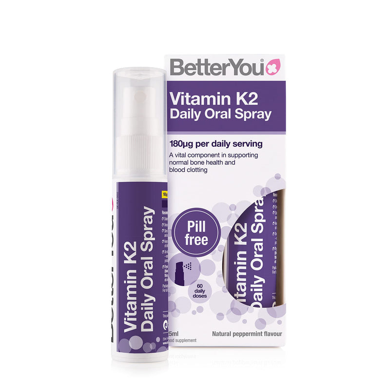 BetterYou Vitamin K2 Daily Oral Spray | Supports Normal Bone Health and Blood Clotting | 25ml (160 sprays) | Palm Oil Free | Natural Peppermint Flavour Single - NewNest Australia