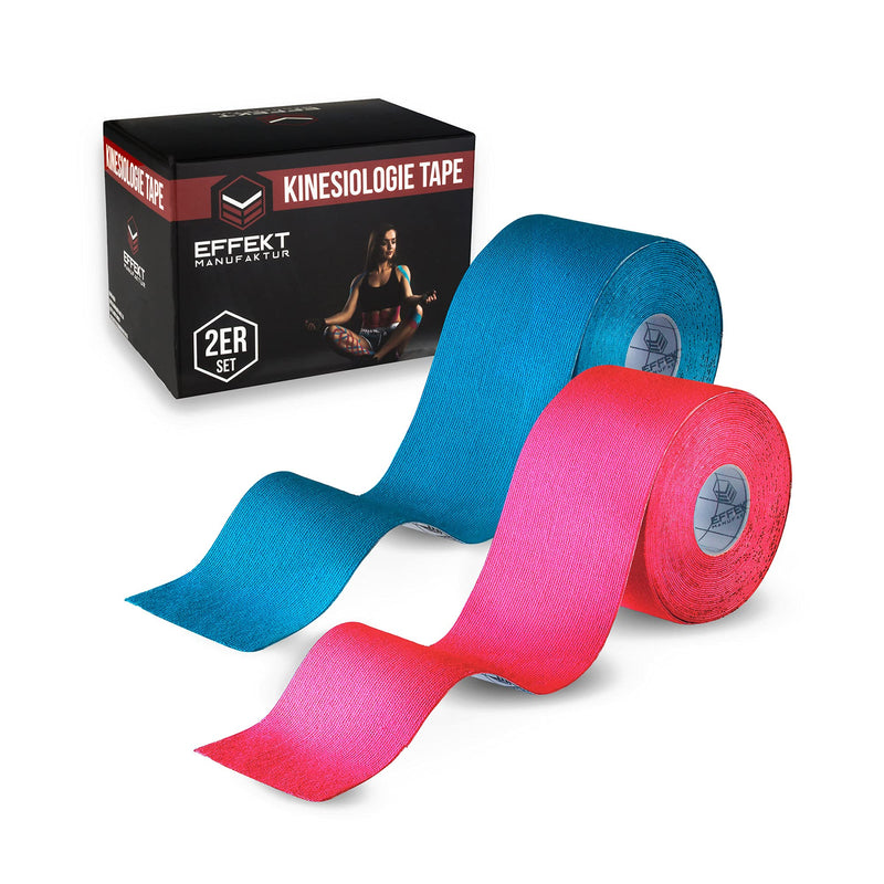 Effekt Kinesiology Tape Waterproof (5 m x 5 cm), 2 Rolls - Elastic Physio Tape for Muscle Support and Injury Recovery, Medical Tape, Kinetic Tape, Durable Kinesthetic Tape (Blue + Pink) Light Blue + Pink - NewNest Australia
