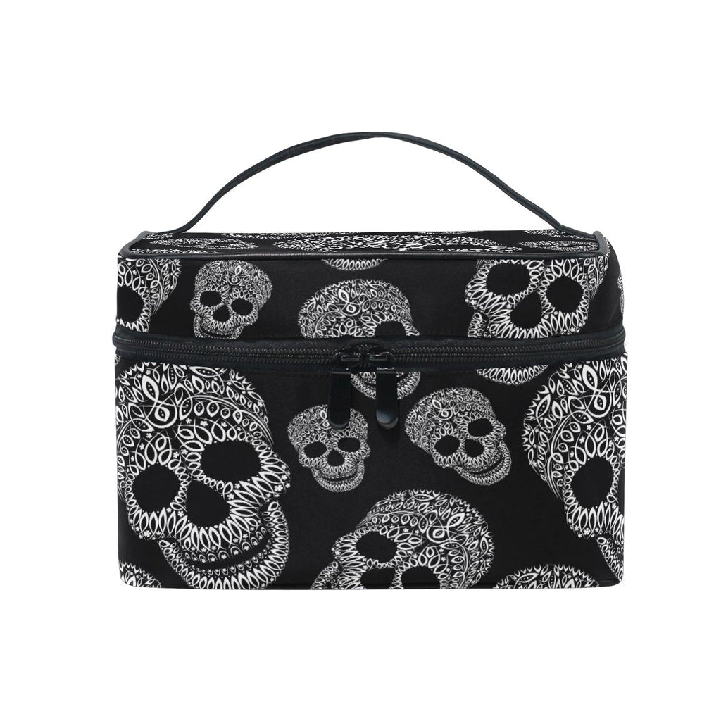 Makeup Bag, Skull Print Cosmetic Toiletry Storage Organiser Case Large Travel Handle Personalised Pouch with Compartments for Teenage Girls Women Lady Black Colour 021 - NewNest Australia