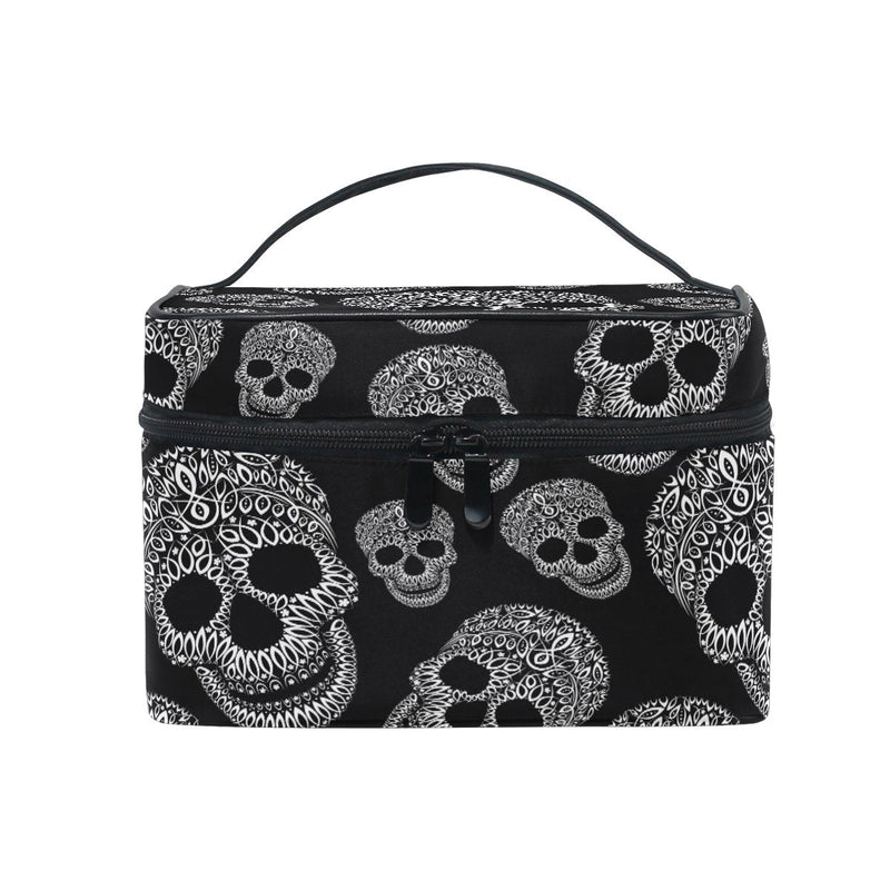 Makeup Bag, Skull Print Cosmetic Toiletry Storage Organiser Case Large Travel Handle Personalised Pouch with Compartments for Teenage Girls Women Lady Black Colour 021 - NewNest Australia