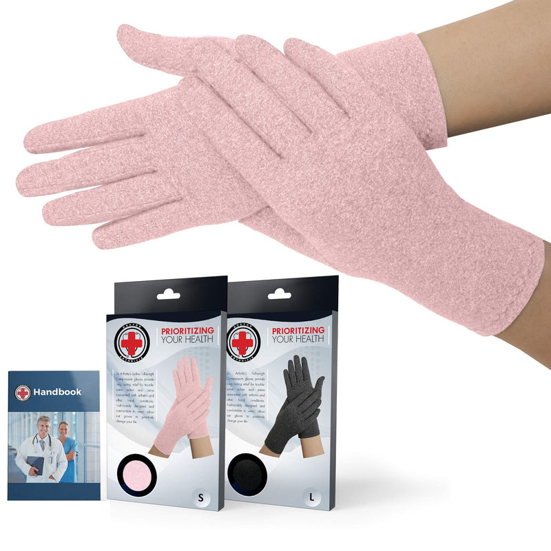 Doctor Developed Full Fingered Arthritis Gloves/Compression Gloves (Pink) and Doctor Written Handbook - Joint Conditions (Osteo/Rheumatoid), Raynauds Disease & Carpal Tunnel (L) Pink L - NewNest Australia