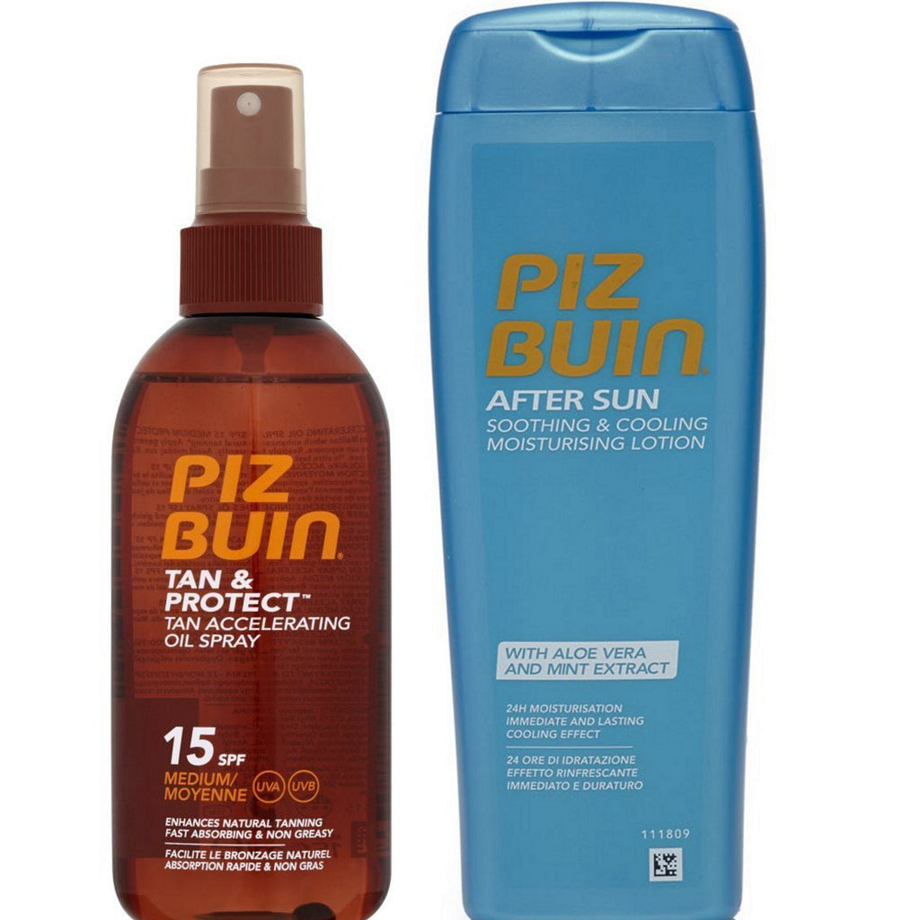 Piz Buin DUO Tan Accelerating Oil F15 x 150ml + Cooling Aftersun Lotion with Aloe Vera and Mint extract 200ml - NewNest Australia