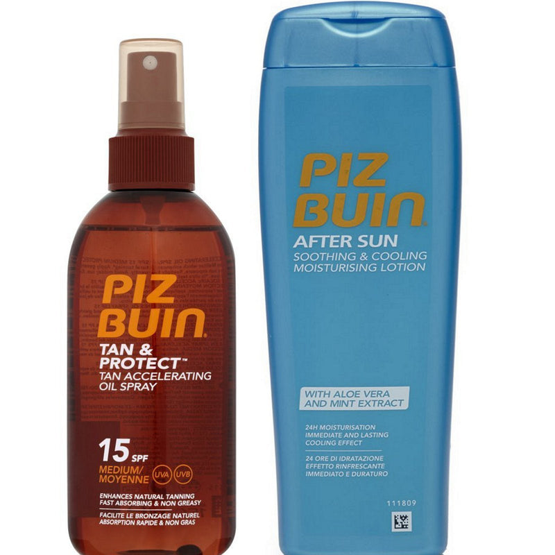 Piz Buin DUO Tan Accelerating Oil F15 x 150ml + Cooling Aftersun Lotion with Aloe Vera and Mint extract 200ml - NewNest Australia