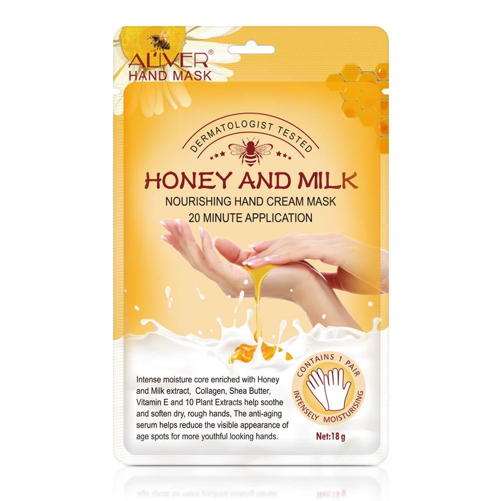 ALIVER Hands Milk and Honey Intense Nourishing Hand Cream Mask Gloves Skin Repair Renew Anti-Aging Moisturising Collagen Serum Multi Vitamins Shea Butter Natural Plant Extracts for Dry Cracked Hands - NewNest Australia