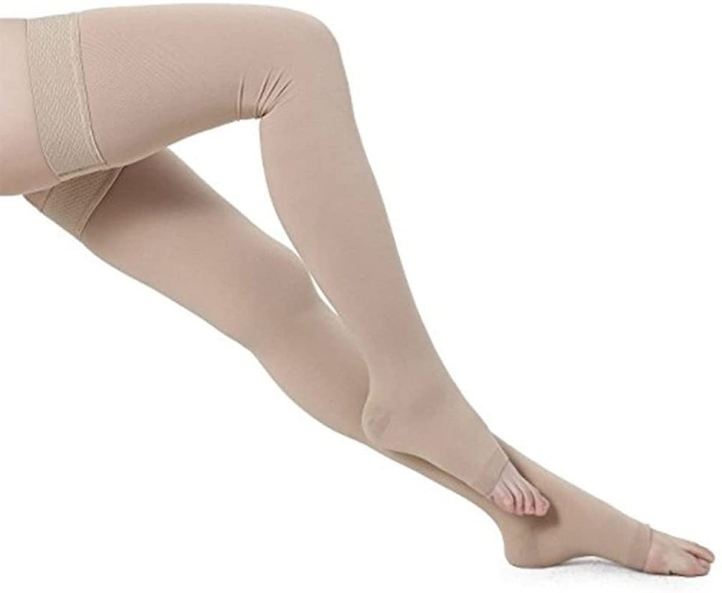 PEDIMEND Compression Thigh Highs Open Toe Stockings (1PAIR – 2PCS) | Anti-Fatigue Slimming Compression Socks | Best Leg Support Hose for Varicose Vein Treatment (BEIGE) - NewNest Australia