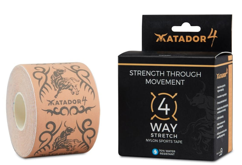 Matador K advanced Kinesiology Tape & sports tape strapping - 4 Way Stretch technology for knee, ankle,shoulder support & compression - sports injury tape - (5cm x 5m) Beige X 1 roll - NewNest Australia