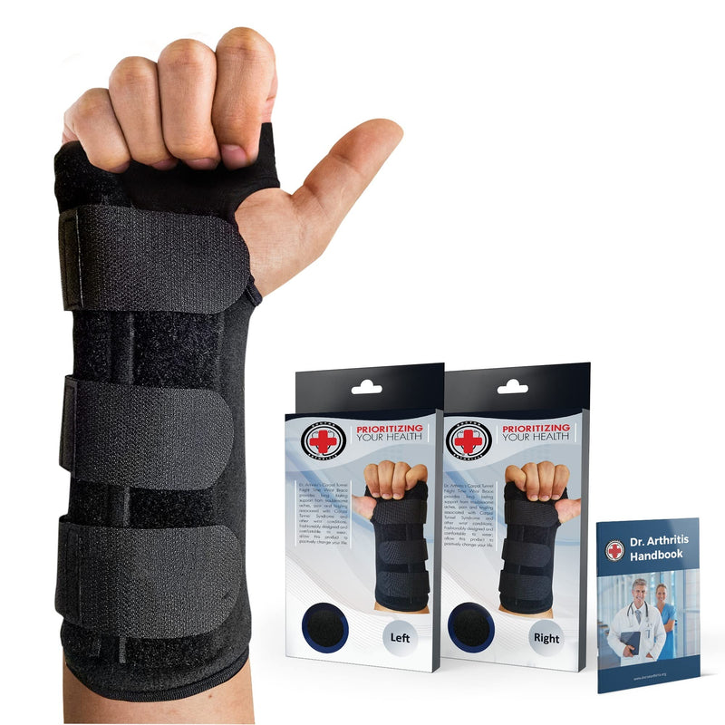 Doctor Developed Carpal Tunnel Night Wrist Brace & Wrist Support [Single] (with splint) & Doctor Written Handbook - Fully Adjustable to Fit any Hand (Right) Right - Splint Support - NewNest Australia