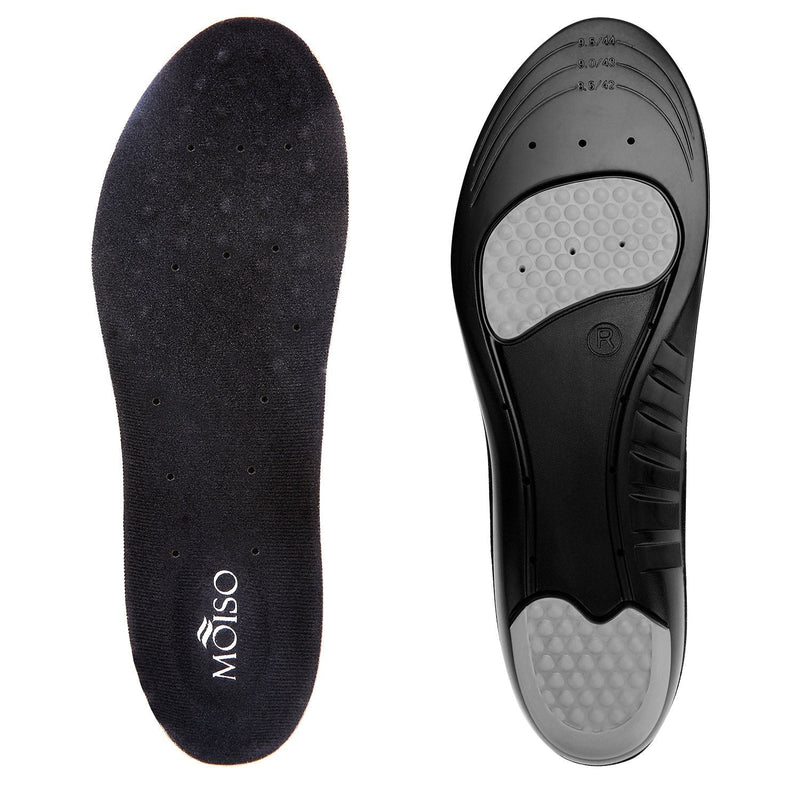 MOISO Memory Foam Orthotic Insoles for Plantar Fasciitis with Arch Support Shock Absorption Metatarsal Pad Stoma Design for Men & Women 8-10.5 UK Women / 7.5-10 UK Men Black - NewNest Australia