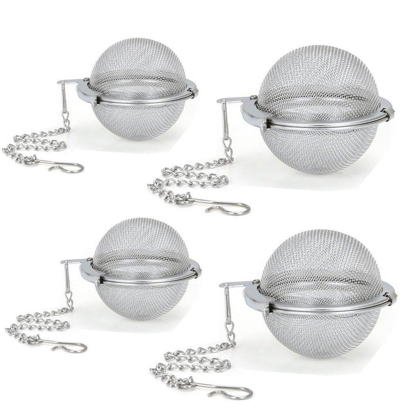 4 Pcs Tea Infuser Ball Stainless Steel Mesh Loose Leaf Herb Strainer Secure Locking Ball Strainer Mesh Infuser Tea Filter with Hook Chain, 2 Sizes - NewNest Australia