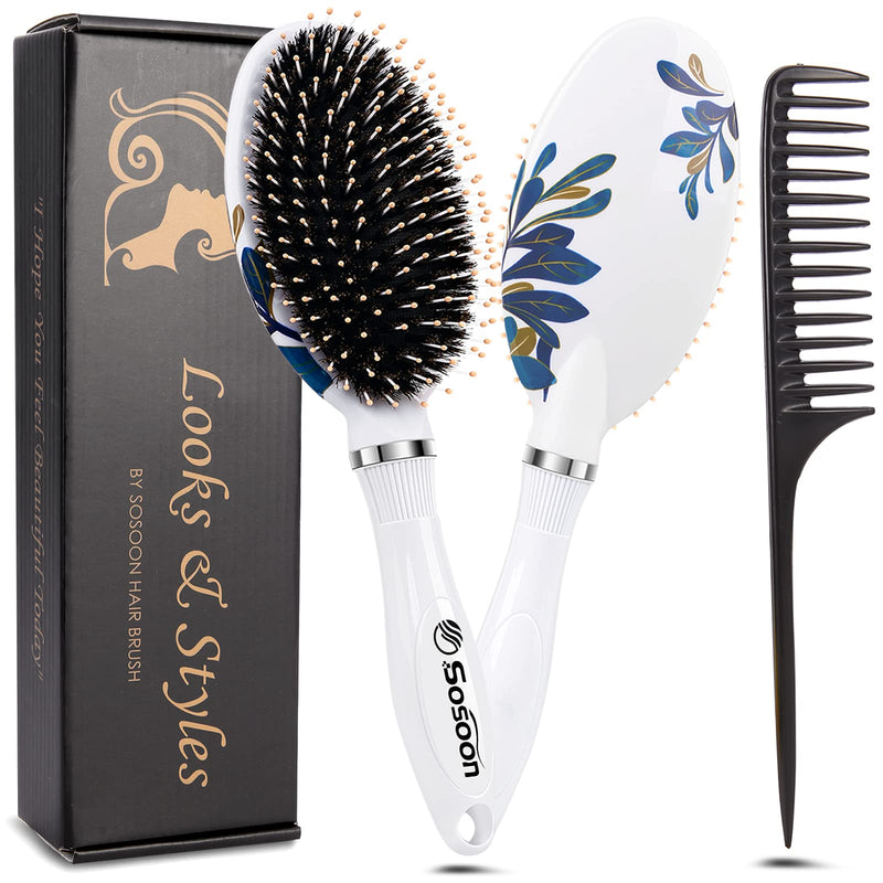 Hair Brush, Boar Bristle Paddle Hairbrush for Long, Thick, Curly, Wavy, Dry or Damaged Hair, Reducing Hair Breakage and Frizzy, No More Tangle A -White - NewNest Australia