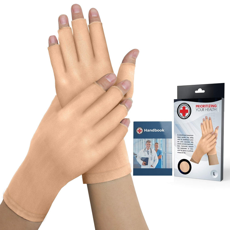 Doctor Developed Nude Arthritis Gloves/Compression Gloves/Skin Gloves and Doctor Written Handbook - Relief for Joint Disease, Raynauds Disease & Carpal Tunnel (Open-fingertips, Medium) Open-Fingertips M - NewNest Australia