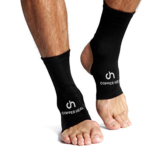 Ankle Compression Sleeve by COPPER HEAL (Pair) - Highest Copper Infused Socks Arch Support Foot Swelling Achilles Tendon Joint Pain Plantar Fasciitis Sports Injury (L) L - NewNest Australia