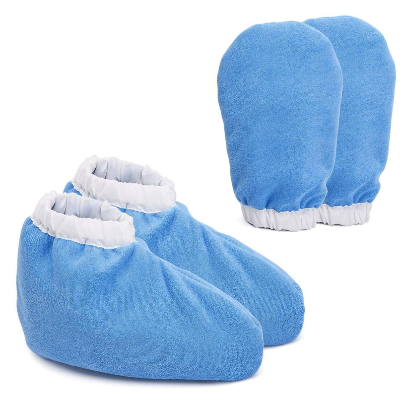 Noverlife Paraffin Wax Bath Terry Cloth Gloves & Booties, Hand Care Treatment Mitts Spa Feet Cover, Thick Heat Therapy Insulated Soft Cotton Mittens Work Kit for Women - Blue Blue - Elastic Closure - NewNest Australia