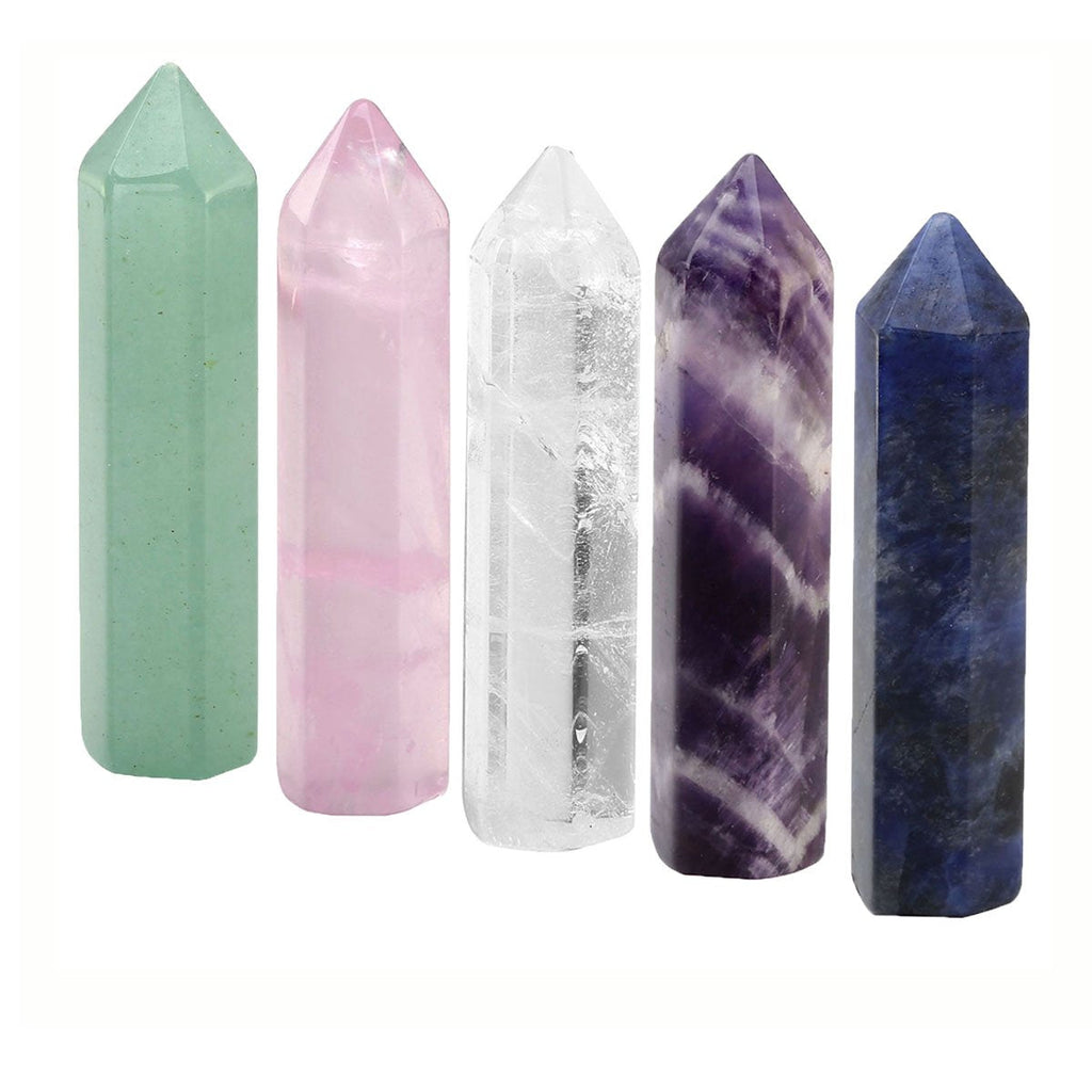 CrystalTears 5pcs 45-46mm Healing Crystals Single Point Wand Polished Tumbled Stones Decor- Amethyst/Clear Quartz/Rose Quartz/Sodalite/Green Aventurine 5pcs Wands-45mm - NewNest Australia