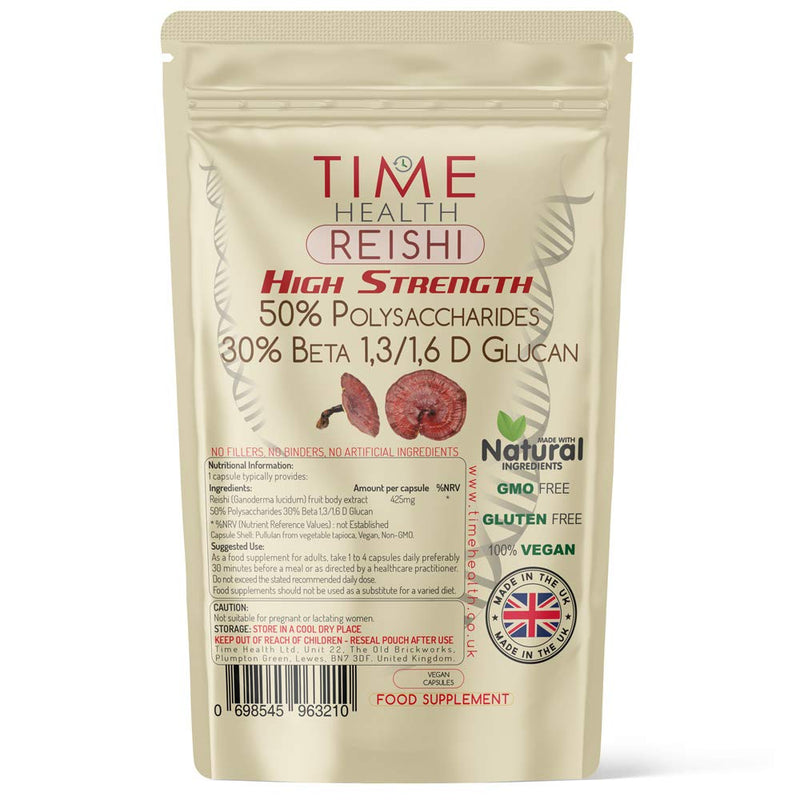 Reishi (Ganoderma lucidum) - High Strength 50% Polysaccharides / 30% Beta 1,3/1,6 D Glucan - Dual Extracted - UK Manufactured - Zero Additives - Pullulan (120 Capsule Pouch) 120 Capsule Pouch - NewNest Australia